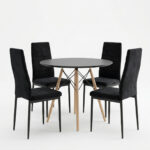 Dining Set with Parker Chairs black and Julita Table Black Ø80x73cm Set of 5Pieces - Слика 2