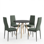 Dining Set with Parker Chairs anthracite and Julita Table Black Ø80x73cm Set of 5Pieces - Image 2