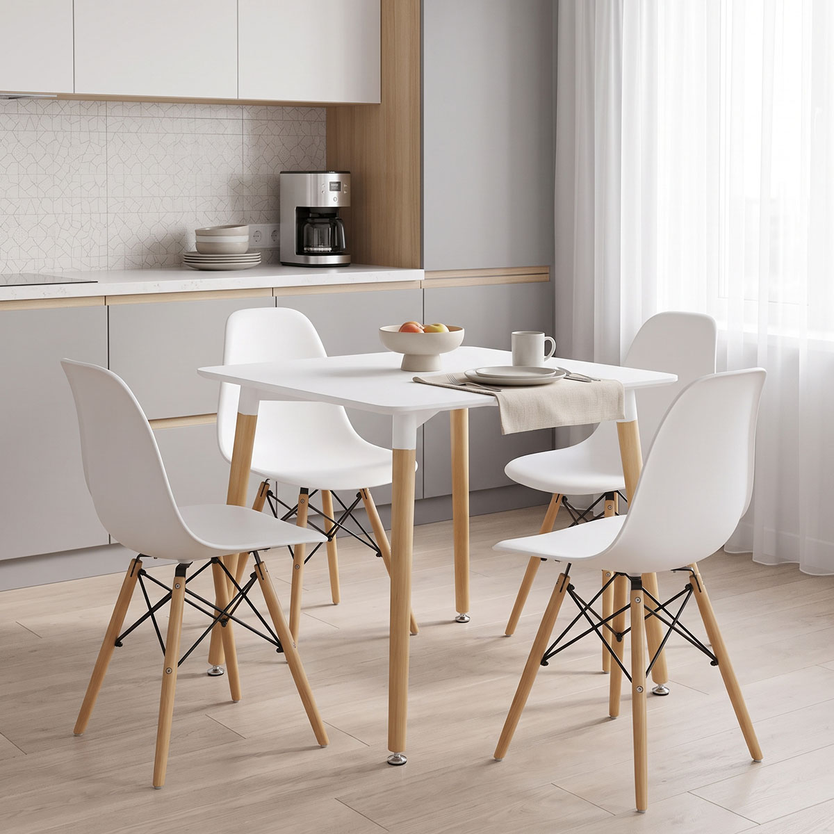 200-002000 Dining Set with Chairs Julita White and Natali Table White 80x80x76cm Set of 5pcs - Image 1