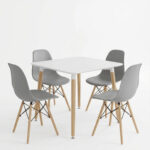 Dining Set with Chairs Julita grey and Natali Table White 80x80x76cm Set of 5pcs - Image 2