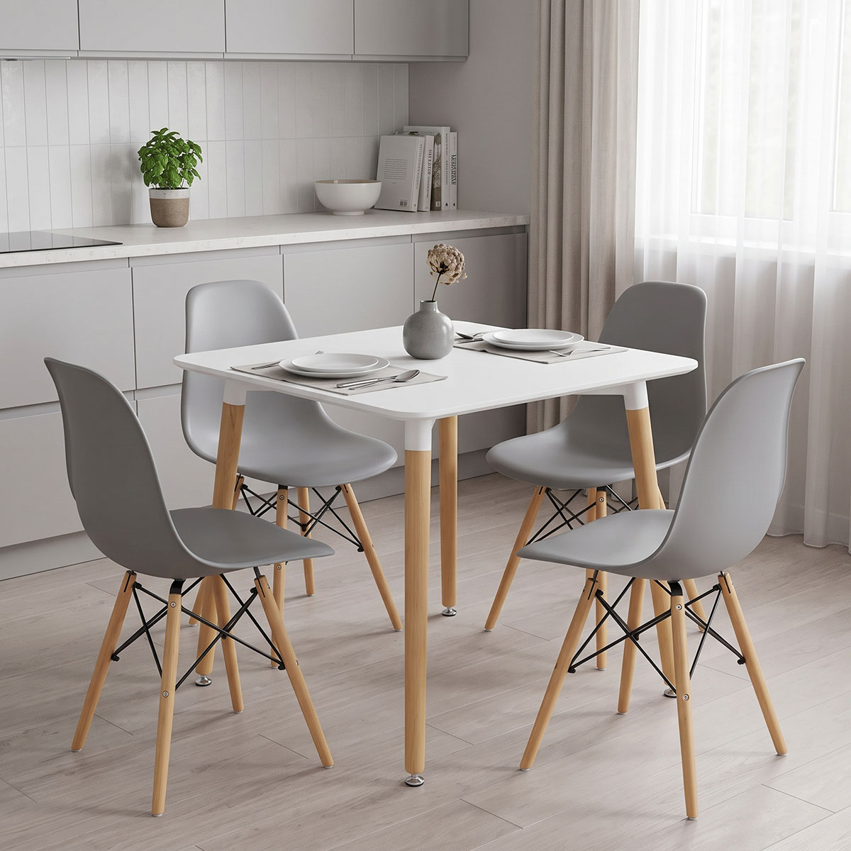 200-002001 Dining Set with Chairs Julita grey and Natali Table White 80x80x76cm Set of 5pcs - Image 1
