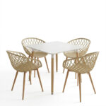 Dining Set with Armchairs Ezra cappucccino and Natali Table White 80x80x76cm Set of 5pcs - Image 2