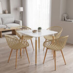Dining Set with Armchairs Ezra cappucccino and Natali Table White 80x80x76cm Set of 5pcs