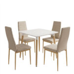 Dining Set with Chairs Parker beige and Natali Table White 80x80x76cm Set of 5pcs - Image 2