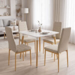 Dining Set with Chairs Parker beige and Natali Table White 80x80x76cm Set of 5pcs