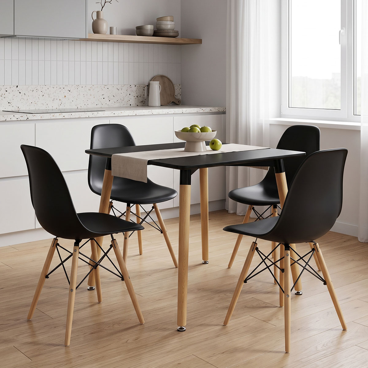 200-002006 Dining Set with Chairs Julita black Natali Table black 80x80x76cm Set of 5pcs - Image 1