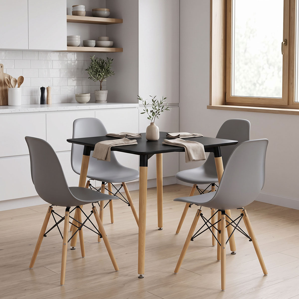 200-002007 Dining Set with Chairs Julita grey Natali Table black 80x80x76cm Set of 5pcs - Image 1