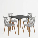 Dining Set with Chairs Aurora white Natali Table black 80x80x76cm Set of 5pcs - Слика 2