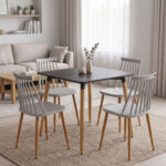 Dining Set with Chairs Aurora white Natali Table black 80x80x76cm Set of 5pcs