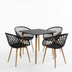 Dining Set with Armchairs Ezra black Natali Table black 80x80x76cm Set of 5pcs - Image 2