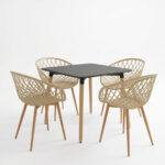 Dining Set with Armchairs Ezra cappuccino Natali Table black 80x80x76cm Set of 5pcs - Image 2