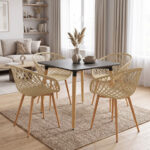 Dining Set with Armchairs Ezra cappuccino Natali Table black 80x80x76cm Set of 5pcs