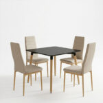 Dining Set with Chairs Parker beige Natali Table black 80x80x76cm Set of 5pcs - Image 2