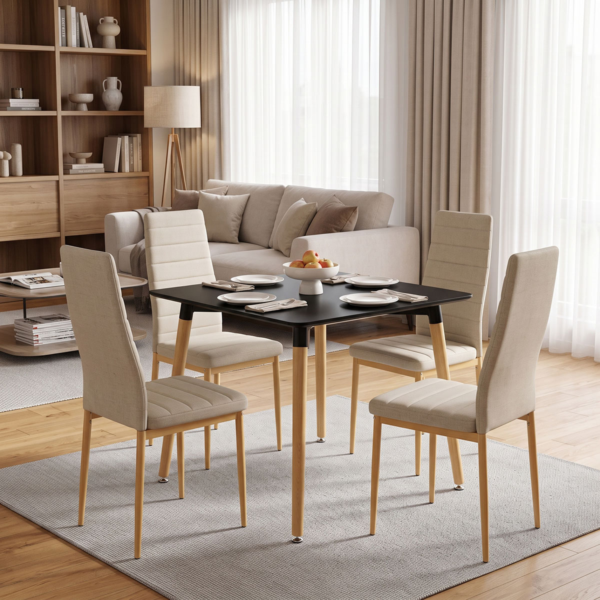 200-002013 Dining Set with Chairs Parker beige Natali Table black 80x80x76cm Set of 5pcs - Image 1
