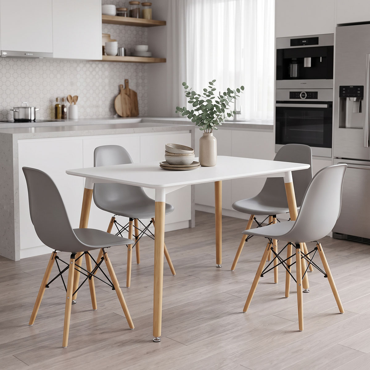 200-002014 Dining Set with Chairs Julita grey Natali Table white 80x80x76cm Set of 5pcs - Image 1