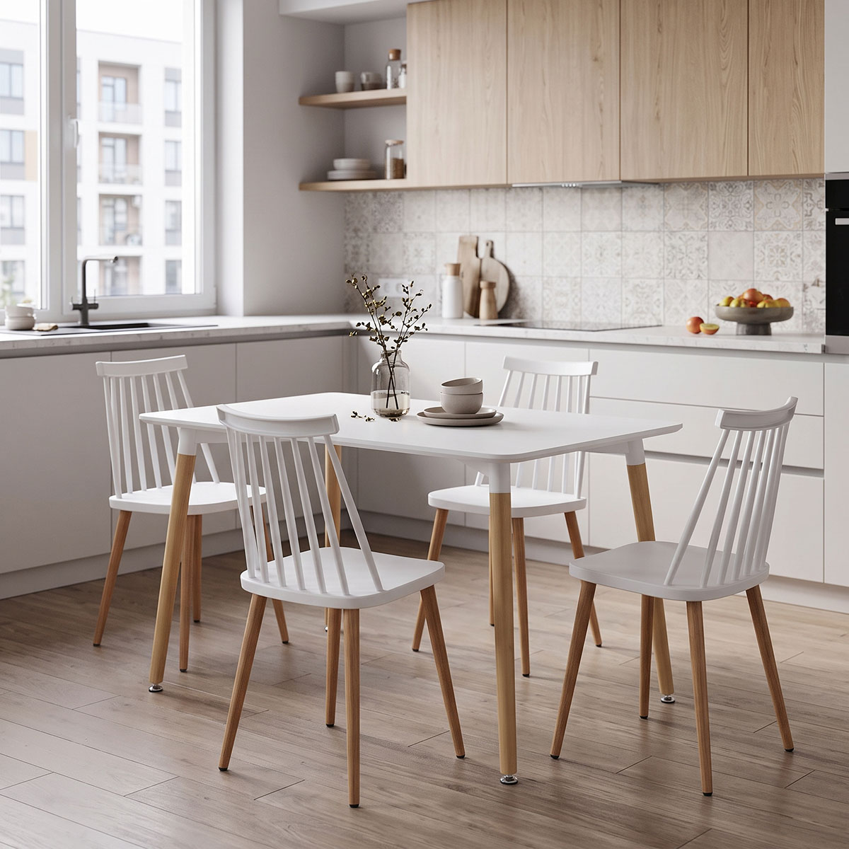 200-002015 Dining Set with Chairs Aurora white Natali Table white 80x80x76cm Set of 5pcs - Слика 1