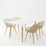 Dining Set with Armchairs Ezra cappuccino Natali Table white 80x80x76cm Set of 5pcs - Image 2