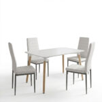 Dining Set with Chairs Parker beige Natali Table white 80x80x76cm Set of 5pcs - Слика 2