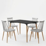 Aurora Dining Set with white Chairs & Natali Black Table 120x80x76cm  5Piece Set - Image 2