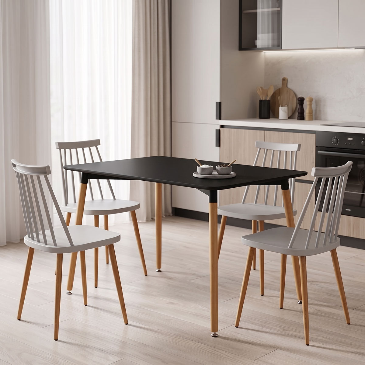 200-002021 Aurora Dining Set with white Chairs & Natali Black Table 120x80x76cm 5Piece Set - Image 1