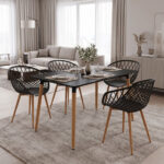 Ezra Dining Set with anthracite Armchairs & Natali Black Table 120x80x76cm  5Piece Set
