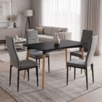 Parker Dining Set with grey Chairs & Natali Black Table 120x80x76cm  5Piece Set