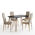 Parker Dining Set with beige Chairs & Natali Black Table 120x80x76cm  5Piece Set - Image 2