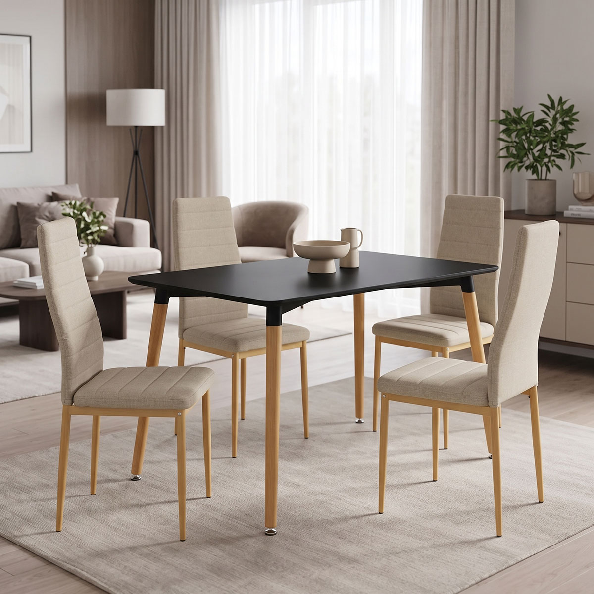 200-002024 Parker Dining Set with beige Chairs & Natali Black Table 120x80x76cm 5Piece Set - Image 1