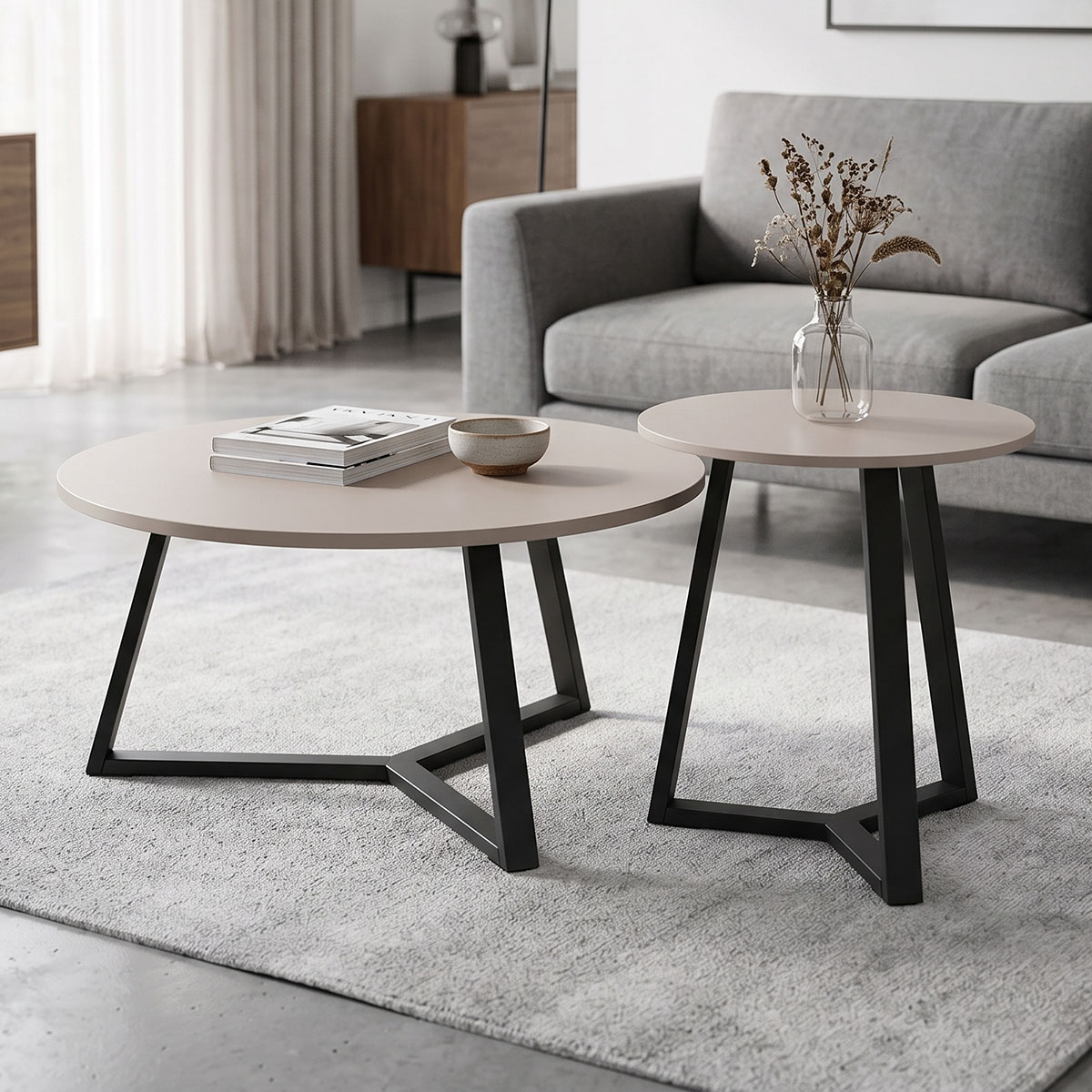 200-002059 Berton living room tables 2pcs in cappuccino with black metal - Слика 1