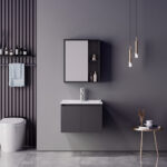 Chinky Mentis vanity with washbasin faucet and mirror in anthracite and chrome