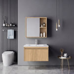 Sinkea Mentis vanity with washbasin faucet and mirror in oak and chrome