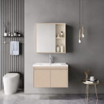 Sinkea Mentis vanity with washbasin faucet and mirror in cappuccino and chrome