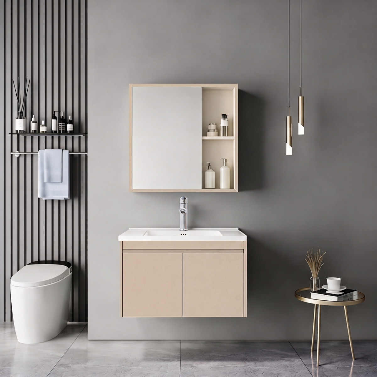 200-002067 Sinkea Mentis vanity with washbasin faucet and mirror in cappuccino and chrome - Слика 1