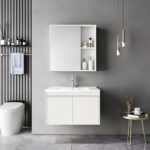 Sinkea Mentis vanity with washbasin faucet and mirror in white color and chrome