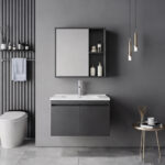 Sinkea Mentis vanity with washbasin faucet and mirror in anthracite color and chrome