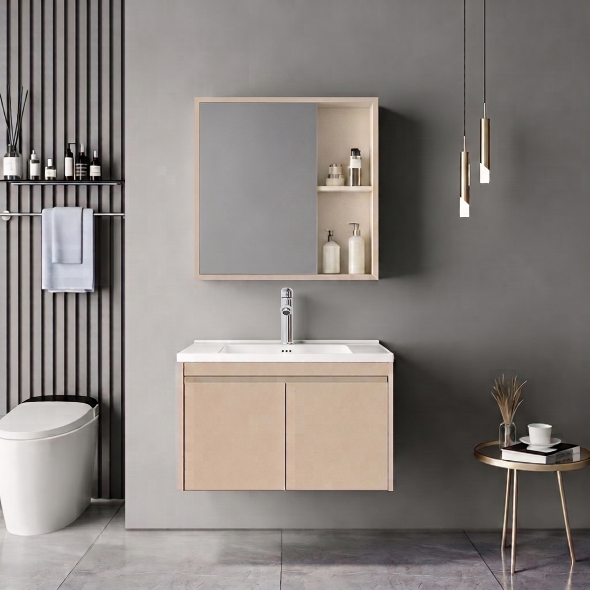 200-002071 Sinkea Mentis vanity with washbasin faucet and mirror in cappuccino color and chrome - Image 1