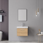 Renza Mentis vanity with washbasin faucet and mirror in oak and chrome