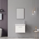 Renza Mentis vanity with washbasin faucet and mirror in white and chrome