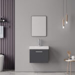 Renza Mentis vanity with washbasin faucet and mirror in anthracite and chrome