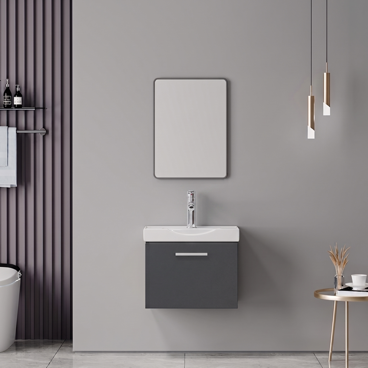 200-002074 Renza Mentis vanity with washbasin faucet and mirror in anthracite and chrome - Слика 1