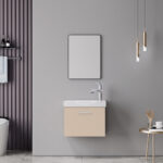Renza Mentis vanity with washbasin faucet and mirror in cappuccino and chrome