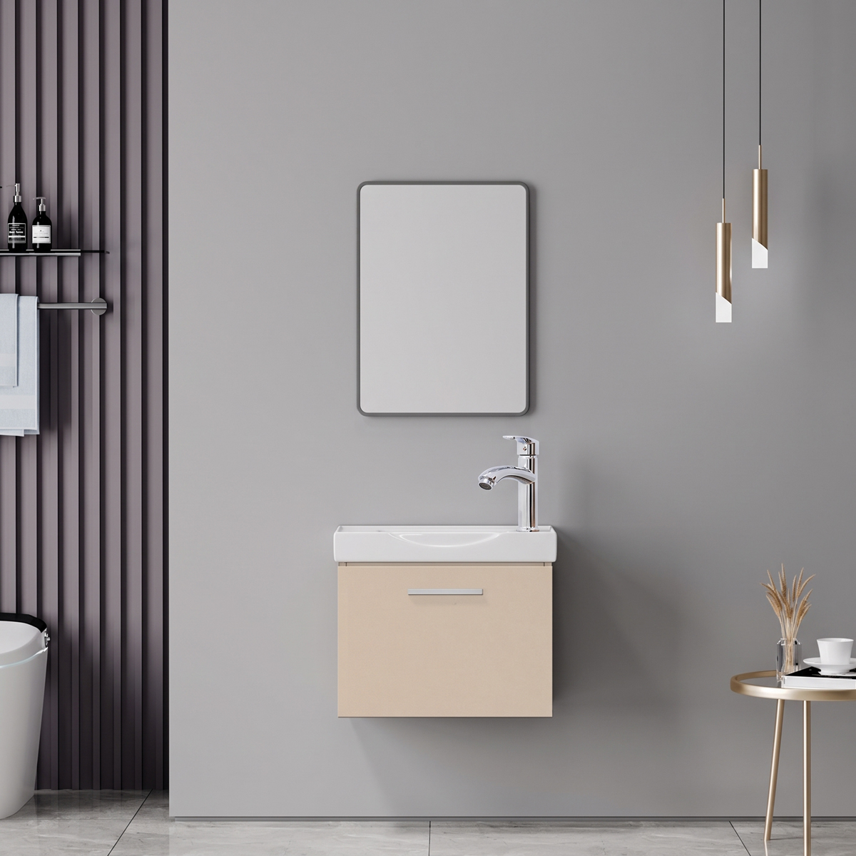 200-002075 Renza Mentis vanity with washbasin faucet and mirror in cappuccino and chrome - Слика 1