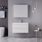 Tzouena Mentis vanity with washbasin faucet and mirror in white and chrome