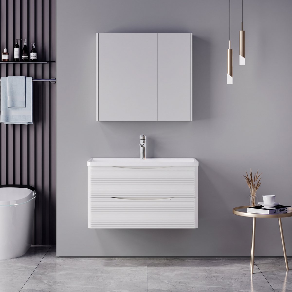 200-002077 Tzouena Mentis vanity with washbasin faucet and mirror in white and chrome - Слика 1
