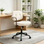 Office chair Leberta beige fabric 64x63.5x86-96cm - Image 2