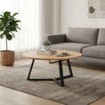 Coffee table Berton in natural color and black metal D80x40cm
