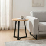 Side table Berton in natural color and black metal D45x52cm
