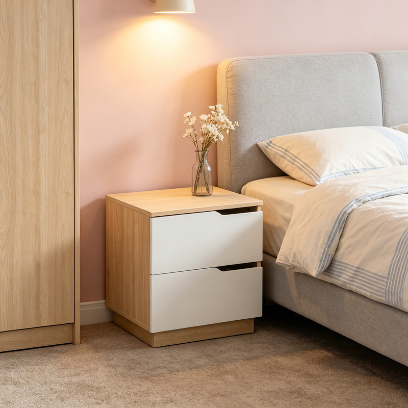 225-000098 Verena bedside table in natural with white color 48x40x48cm - Image 1