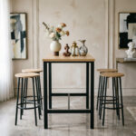 Bar set of 5pieces Arzo in natural color with black metal 100x60x86cm