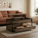 Coffee table Lumio brown rustic-black metal 100x50x48-53cm - Слика 2